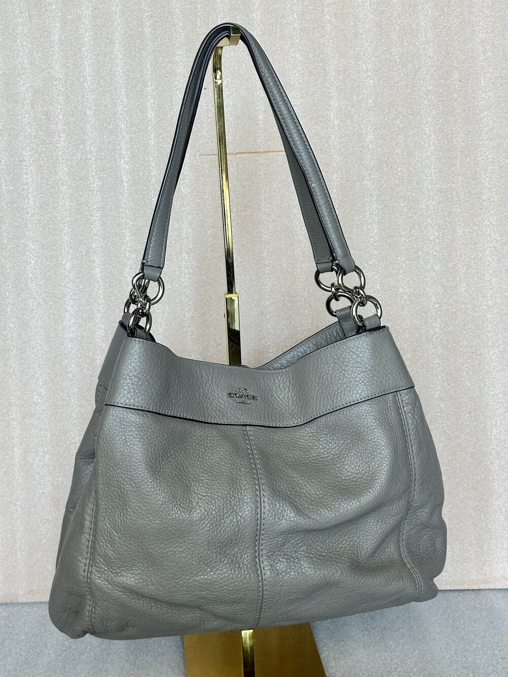 Coach Lexy F27593 Fog Gray Pebbled Leather Shoulder Bag Hobo Silver Hardware